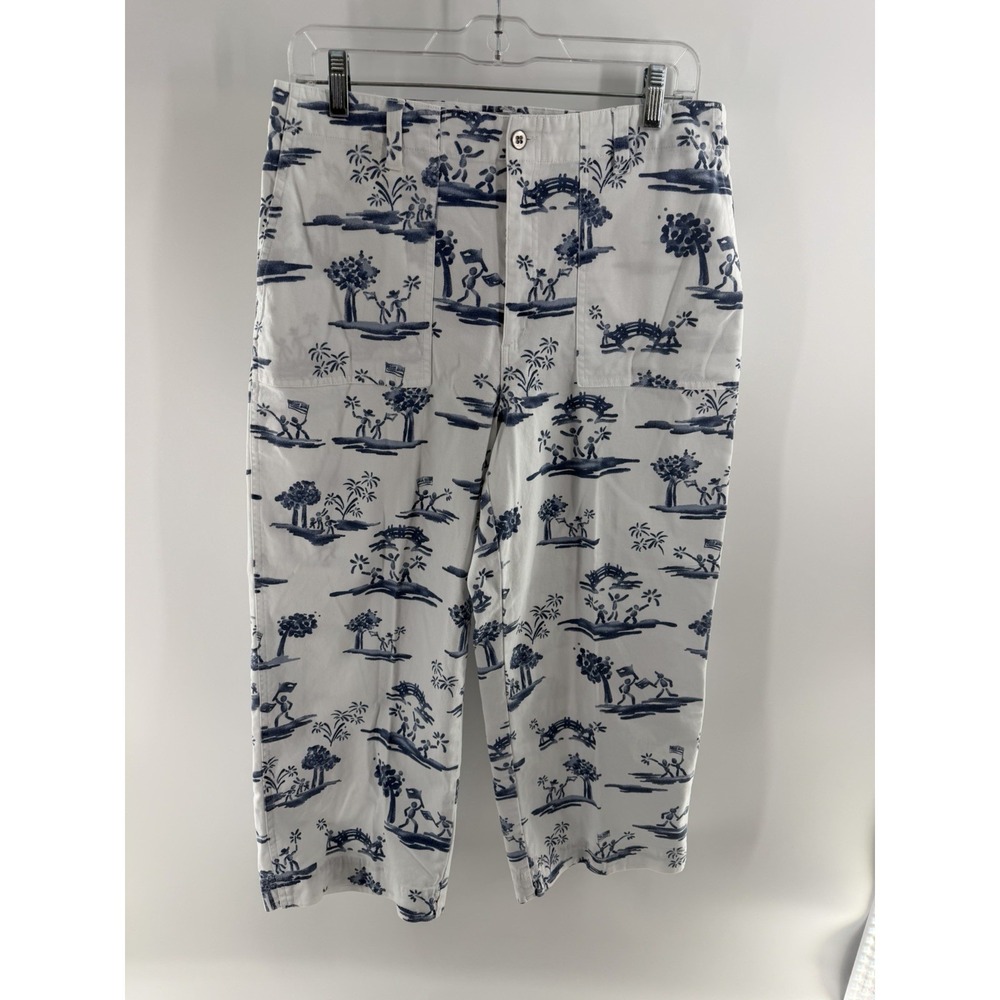 Chicos Women's Capri Size 2 Navy Blue White Tree People Print Pants